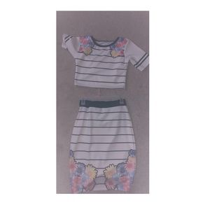 Two piece crop top & skirt.